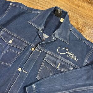 Vintage Brooklyn Xpress Jacket Men's L Blue‎ Denim Embroidered Streetwear Boxy